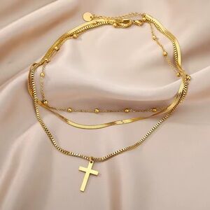 Elegant Gold Layered Cross Necklace